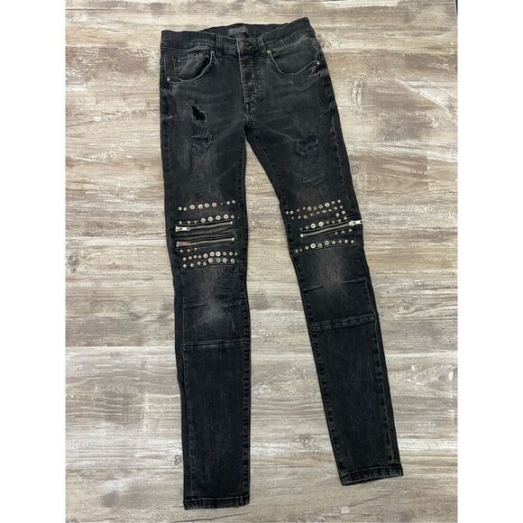 Zara Man Studded Skinny Jeans Button Fly Zipper Accents Men’s Sz 30 Waist - Picture 1 of 7